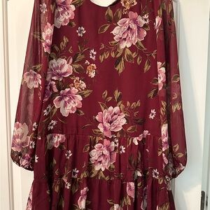 Trixxi Burgundy Floral Long Sleeve Dress